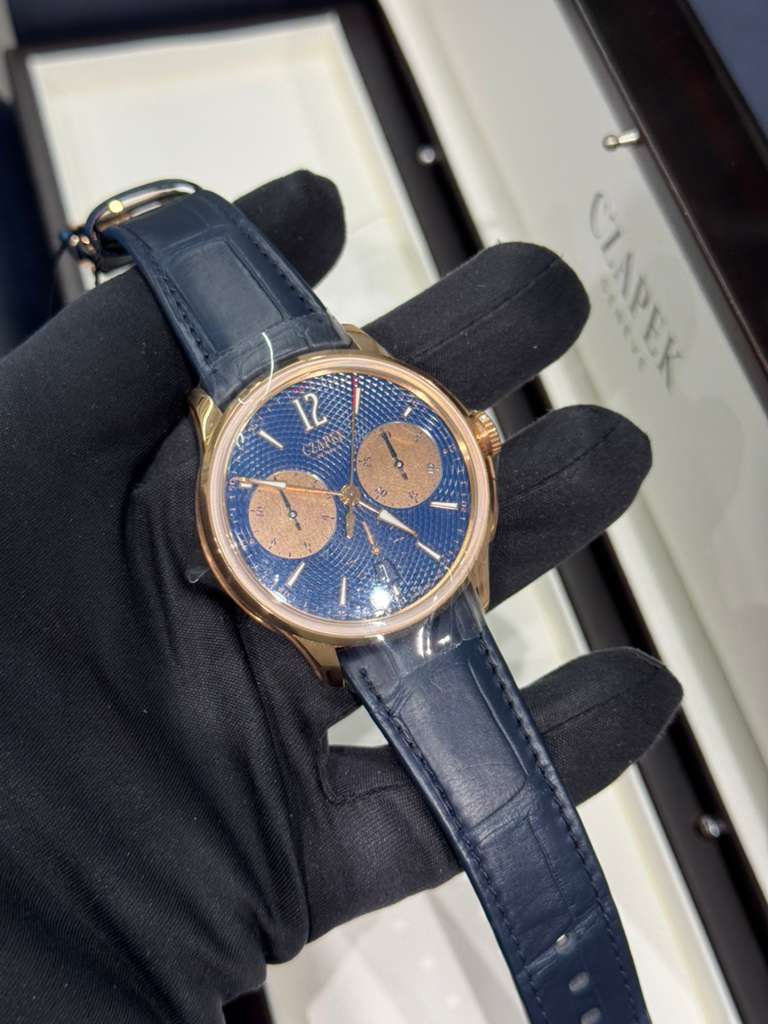 Czapek Faubourg de Cracovie Océan d’Or - Limited Edition - 41.5 MM - Rose Gold - Blue Dial - Blue Leather Bracelet - 1028