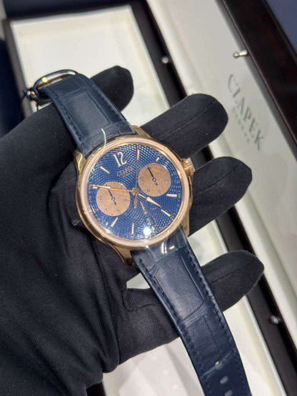 Czapek Faubourg de Cracovie Océan d’Or - Limited Edition - 41.5 MM - Rose Gold - Blue Dial - Blue Leather Bracelet - 1028