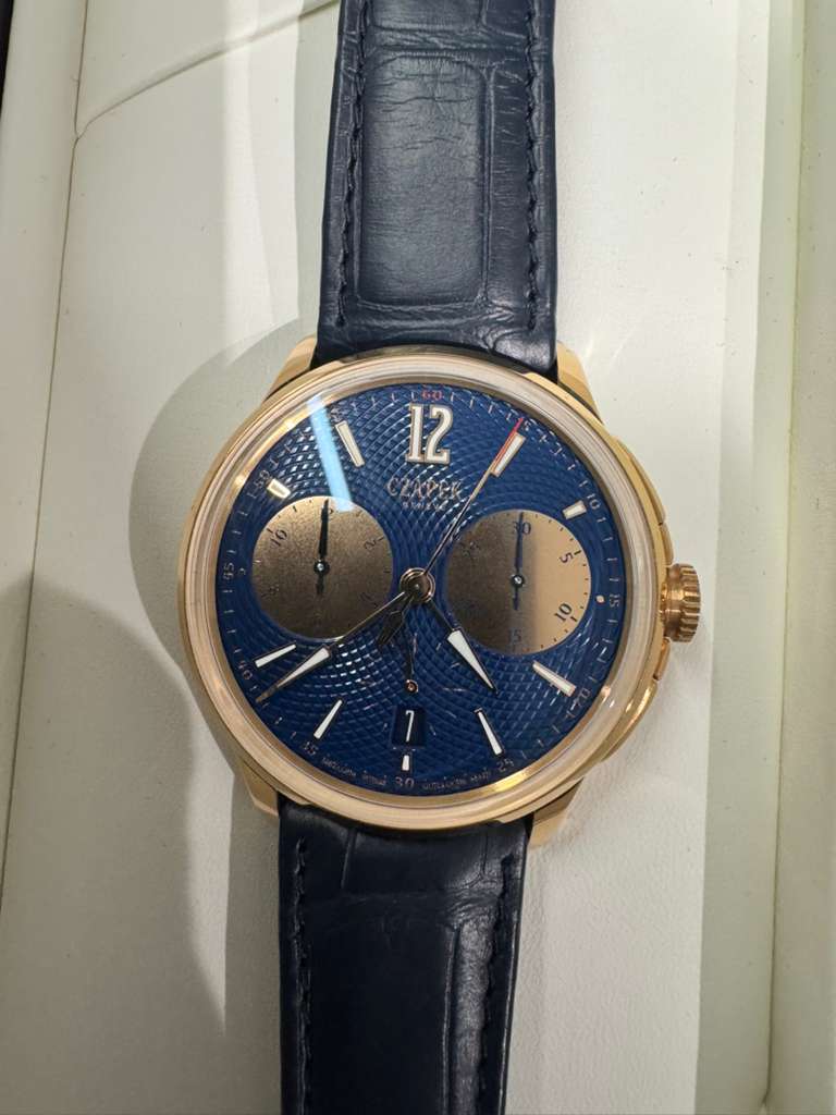 Czapek Faubourg de Cracovie Océan d’Or - Limited Edition - 41.5 MM - Rose Gold - Blue Dial - Blue Leather Bracelet - 1028