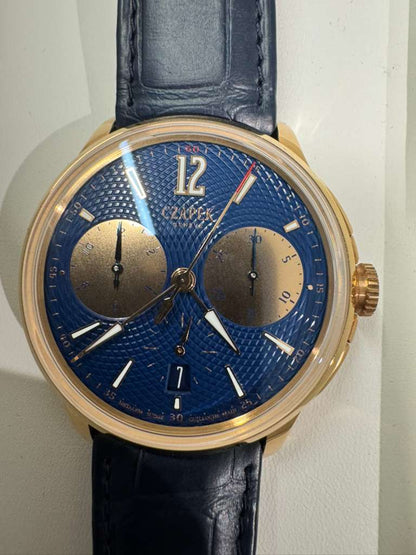 Czapek Faubourg de Cracovie Océan d’Or - Limited Edition - 41.5 MM - Rose Gold - Blue Dial - Blue Leather Bracelet - 1028