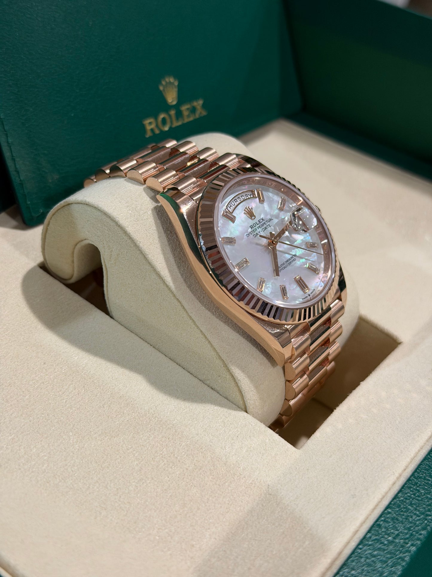 Rolex Day-Date - 40 MM - Rose Gold - MoP Baguette Dial - 228235-0056