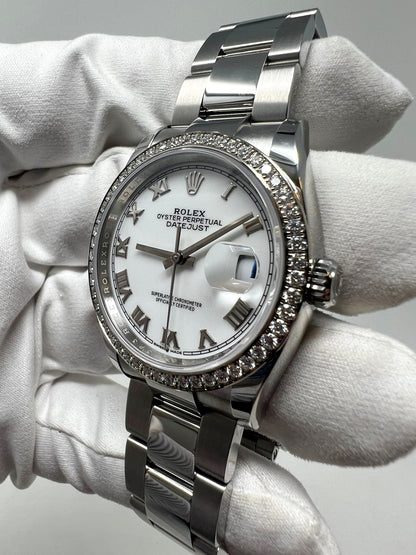 Rolex Stainless Steel And White Gold Datejust - 36 MM - Oyster Bracelet - Diamond Bezel - White Roman Dial - 126284RBR-0018