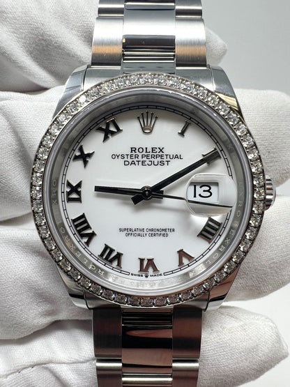 Rolex Stainless Steel And White Gold Datejust - 36 MM - Oyster Bracelet - Diamond Bezel - White Roman Dial - 126284RBR-0018