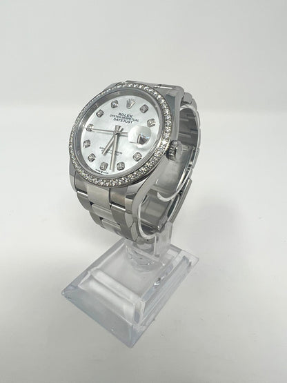 Rolex Stainless Steel And White Gold Datejust - 36 MM - Oyster Bracelet - Diamond Bezel - Mother of Pearl Diamond  Dial - 126284RBR-0012