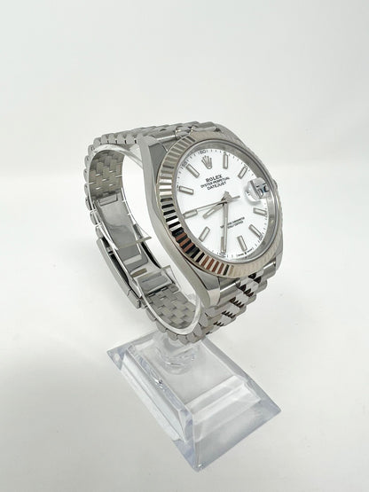 Rolex Stainless Steel and White Gold Datejust 41 Date Watch - 41 MM - Jubilee Bracelet - Fluted Bezel - White Dial - 126334-0010