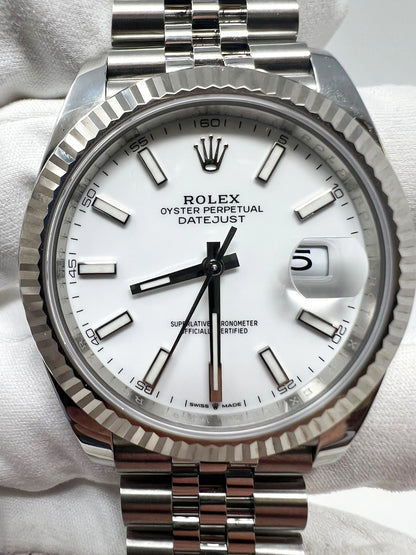 Rolex Stainless Steel and White Gold Datejust 41 Date Watch - 41 MM - Jubilee Bracelet - Fluted Bezel - White Dial - 126334-0010