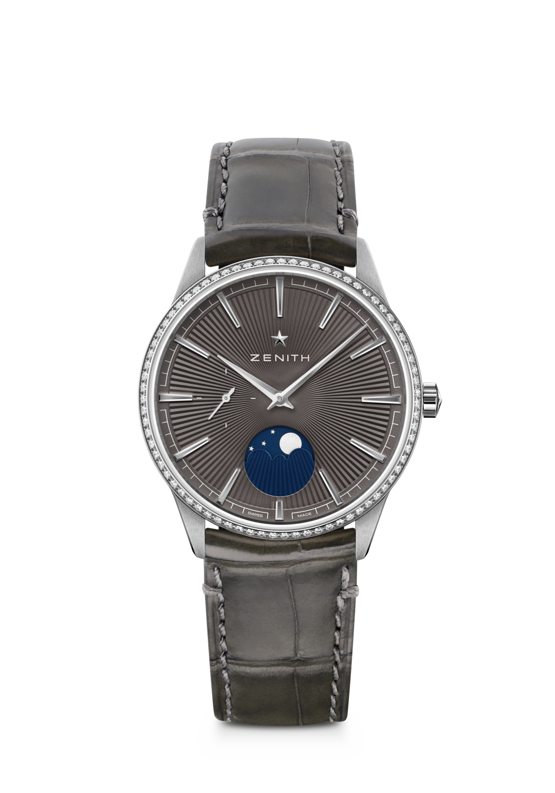 Zenith ELITE Moonphase - 36 MM - Stainless Steel - Diamond Bezel - Grey Dial - 16.3200.692/03.C833