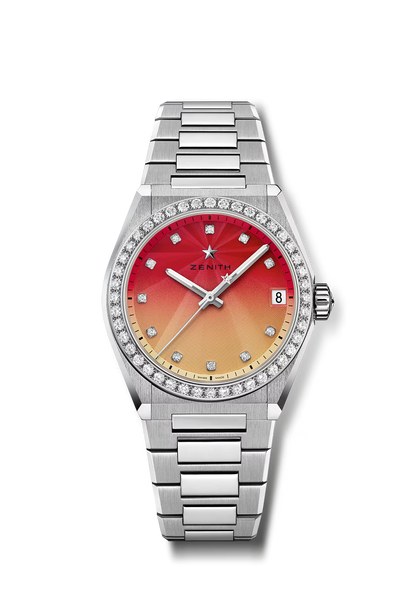 Zenith DEFY Midnight Sunset - 36 MM - Stainless Steel - Diamond Bezel - Red &amp; Yellow Dial - 16.9200.670/33.MI001