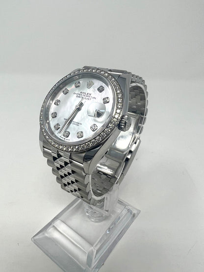 Rolex Stainless Steel And White Gold Datejust - 36 MM - Jubilee Bracelet - Diamond Bezel - Mother of Pearl Diamond Dial - 126284RBR-0011