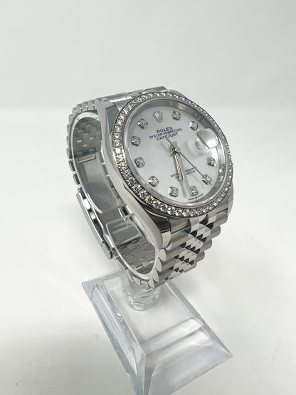 Rolex Stainless Steel And White Gold Datejust - 36 MM - Jubilee Bracelet - Diamond Bezel - Mother of Pearl Diamond Dial - 126284RBR-0011