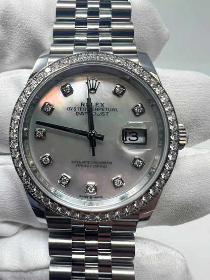 Rolex Stainless Steel And White Gold Datejust - 36 MM - Jubilee Bracelet - Diamond Bezel - Mother of Pearl Diamond Dial - 126284RBR-0011