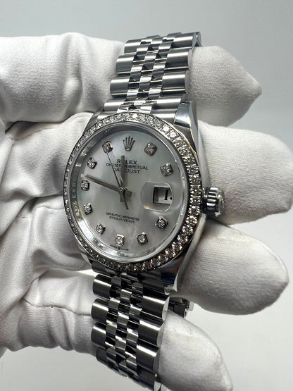Rolex Stainless Steel And White Gold Datejust - 36 MM - Jubilee Bracelet - Diamond Bezel - Mother of Pearl Diamond Dial - 126284RBR-0011