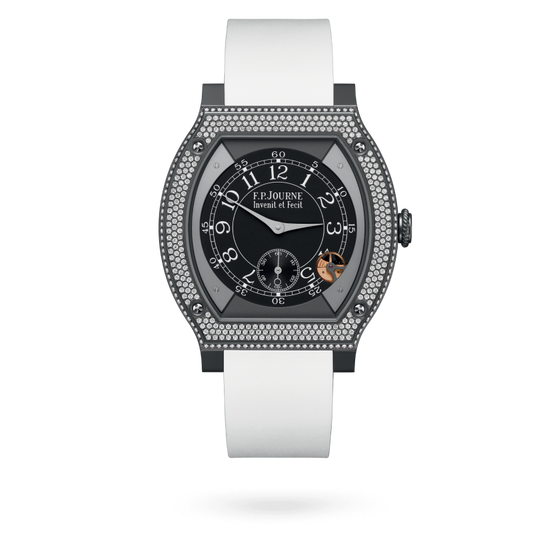 F.P. Journe ÉléganteTitalyt® set with diamonds 48 x 40 MM - White Rubber Strap - Diamond Bezel - Black Dial - ÉléganteTitalyt® set with diamonds nyc watcher nyc watches
