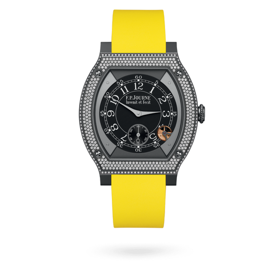 F.P. Journe ÉléganteTitalyt® set with diamonds 48 x 40 MM - Yellow Rubber Strap - Diamond Bezel - Black Dial - ÉléganteTitalyt® set with diamonds nyc watcher nyc watches