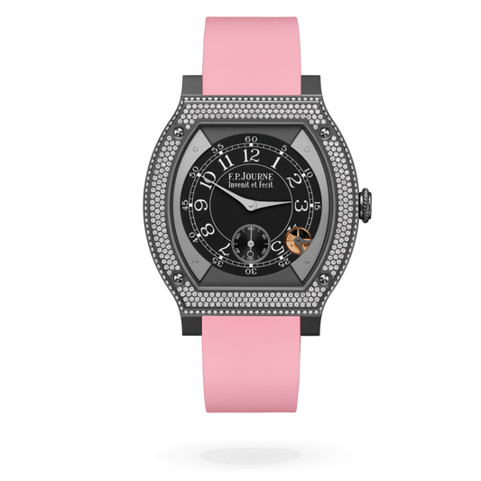 F.P. Journe ÉléganteTitalyt® set with diamonds 48 x 40 MM - Pink Rubber Strap - Diamond Bezel - Black Dial - ÉléganteTitalyt® set with diamonds nyc watcher nyc watches