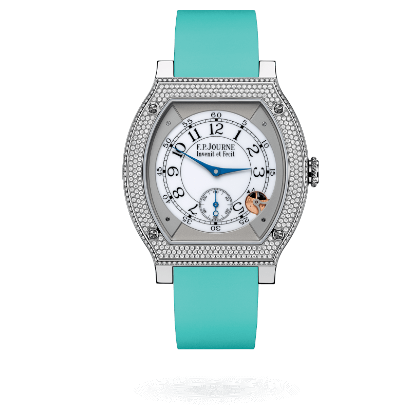 F.P. Journe Élégante Titanium Set With Diamonds 48 x 40 MM - Turquoise Rubber Strap - Diamond Bezel - White Dial - Élégante Titanium Set With Diamonds nyc watcher nyc watches