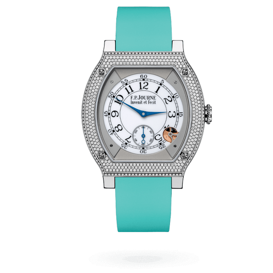 F.P. Journe Élégante Titanium Set With Diamonds 48 x 40 MM - Turquoise Rubber Strap - Diamond Bezel - White Dial - Élégante Titanium Set With Diamonds nyc watcher nyc watches