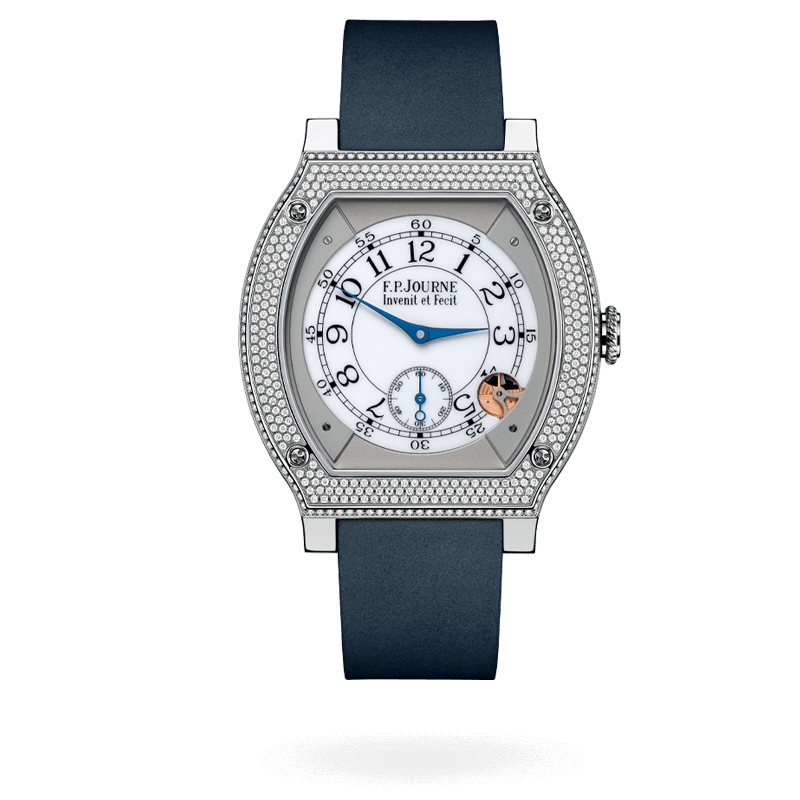 F.P. Journe Élégante Titanium Set With Diamonds 48 x 40 MM - Blue Rubber Strap - Diamond Bezel - White Dial - Élégante Titanium Set With Diamonds nyc watcher nyc watches