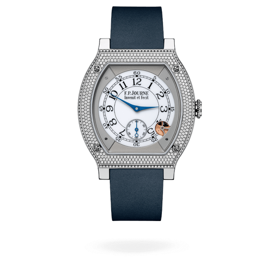 F.P. Journe Élégante Titanium Set With Diamonds 48 x 40 MM - Blue Rubber Strap - Diamond Bezel - White Dial - Élégante Titanium Set With Diamonds nyc watcher nyc watches