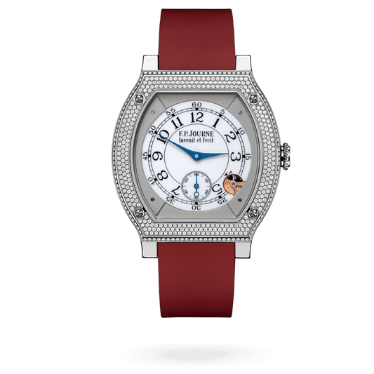 F.P. Journe Élégante Titanium Set With Diamonds 48 x 40 MM - Red Rubber Strap - Diamond Bezel - White Dial - Élégante Titanium Set With Diamonds nyc watcher nyc watches