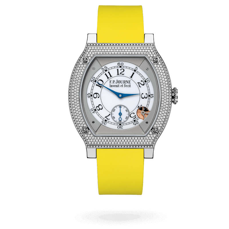 F.P. Journe Élégante Titanium Set With Diamonds 48 x 40 MM - Yellow Rubber Strap - Diamond Bezel - White Dial - Élégante Titanium Set With Diamonds nyc watcher nyc watches