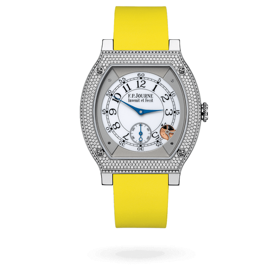 F.P. Journe Élégante Titanium Set With Diamonds 48 x 40 MM - Yellow Rubber Strap - Diamond Bezel - White Dial - Élégante Titanium Set With Diamonds nyc watcher nyc watches