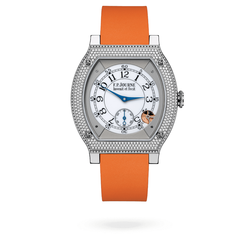 F.P. Journe Élégante Titanium Set With Diamonds 48 x 40 MM - Orange Rubber Strap - Diamond Bezel - White Dial - Élégante Titanium Set With Diamonds nyc watcher nyc watches