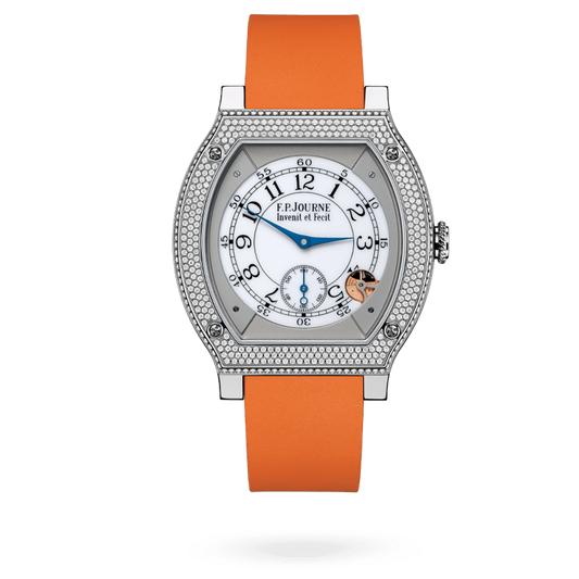 F.P. Journe Élégante Titanium Set With Diamonds 48 x 40 MM - Orange Rubber Strap - Diamond Bezel - White Dial - Élégante Titanium Set With Diamonds nyc watcher nyc watches