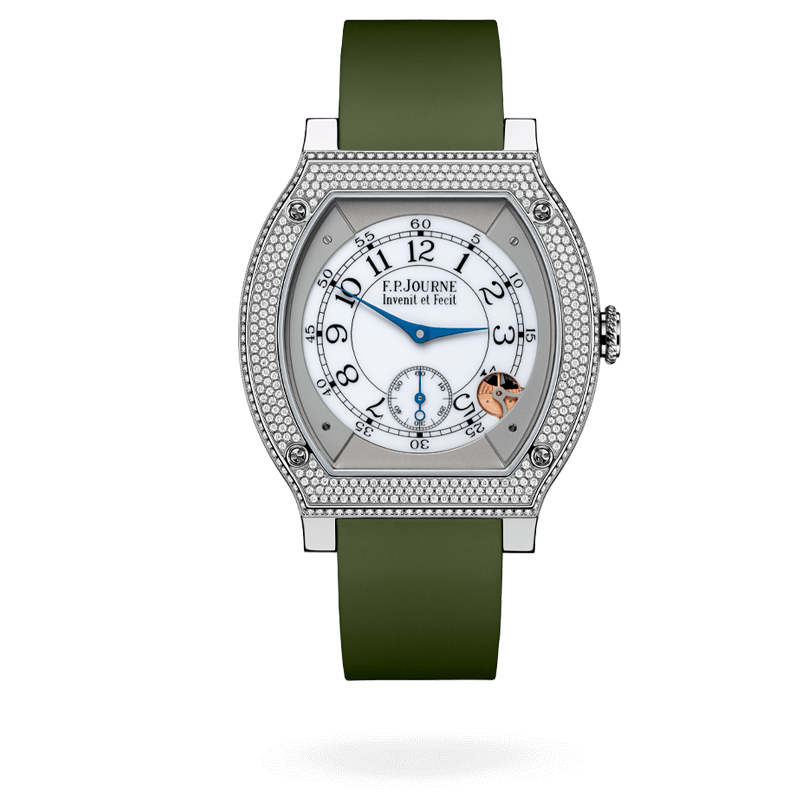 F.P. Journe Élégante Titanium Set With Diamonds 48 x 40 MM - Green Rubber Strap - Diamond Bezel - White Dial - Élégante Titanium Set With Diamondswatcher nyc watches