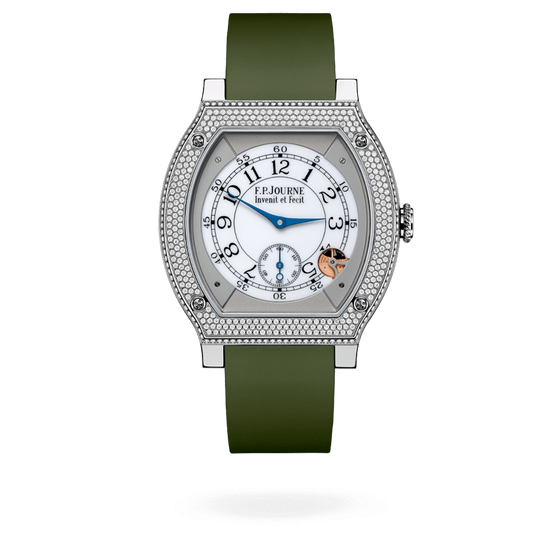 F.P. Journe Élégante Titanium Set With Diamonds 48 x 40 MM - Green Rubber Strap - Diamond Bezel - White Dial - Élégante Titanium Set With Diamondswatcher nyc watches