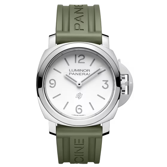 Panerai Luminor Stainless Steel 44 MM - Caoutchouc Military Green Strap - White Dial - PAM01087