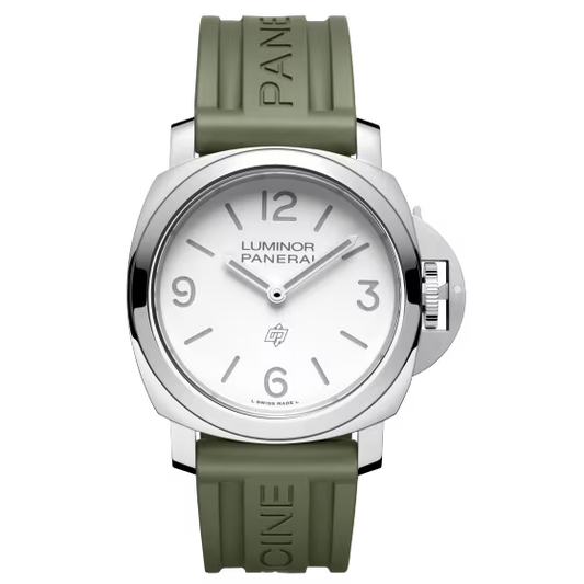 Panerai Luminor Stainless Steel 44 MM - Caoutchouc Military Green Strap - White Dial - PAM01087