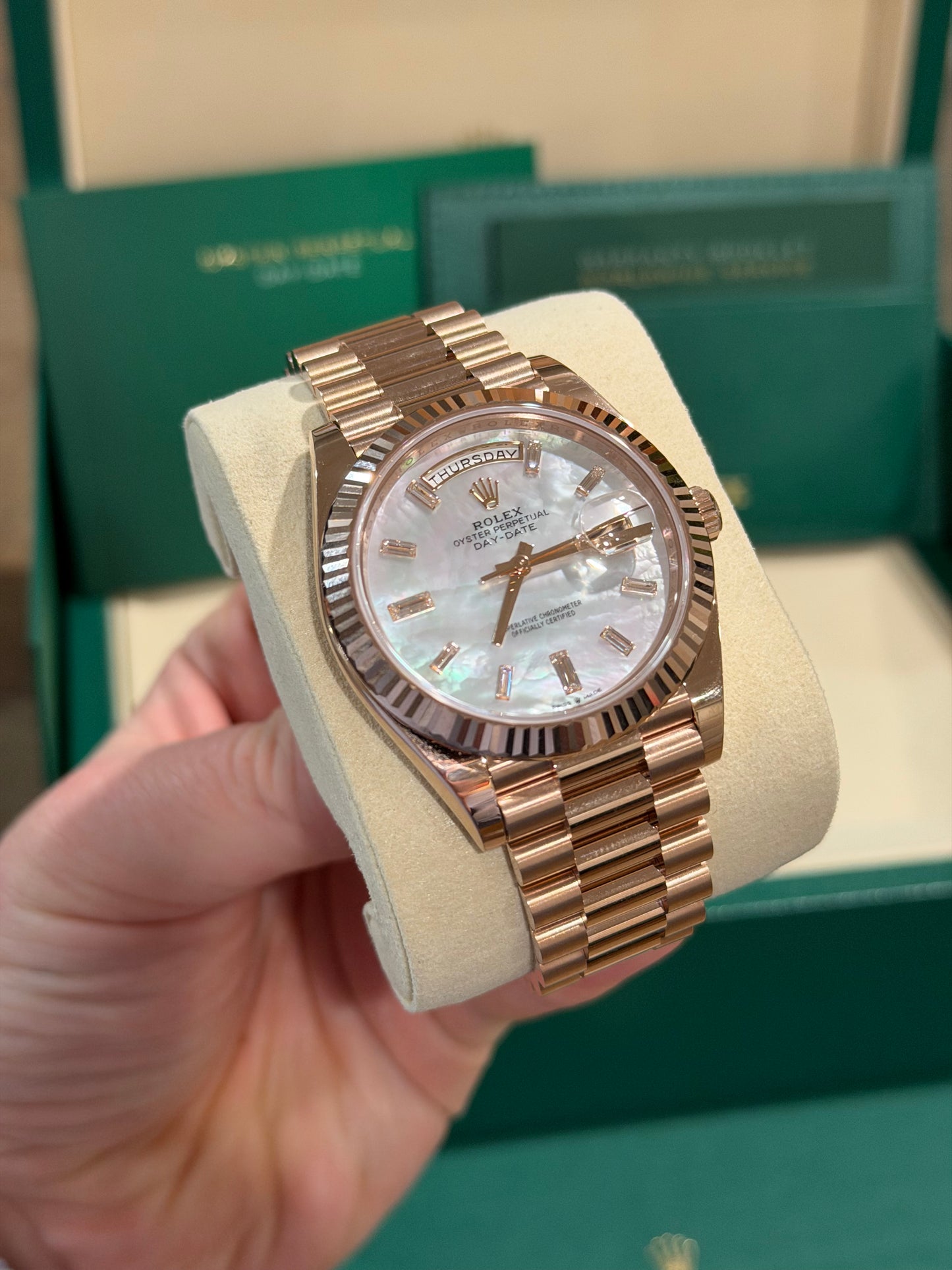 Rolex Day-Date - 40 MM - Rose Gold - MoP Baguette Dial - 228235-0056