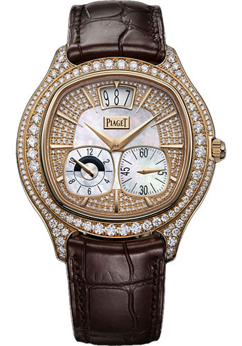 Piaget Polo - Rose Gold 42 MM - Brown Leather Strap - Diamond Bezel - Mother Of Pearl And Diamond Dial - G0A32020