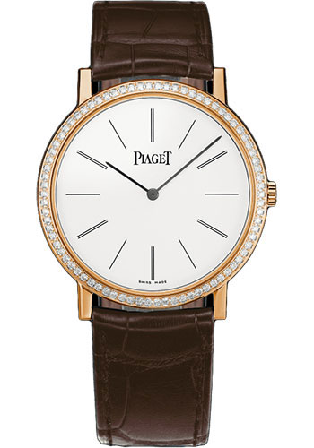 Piaget Altiplano - Rose Gold 38 MM - Brown Leather Strap - Diamond Bezel - White Dial - G0A36125