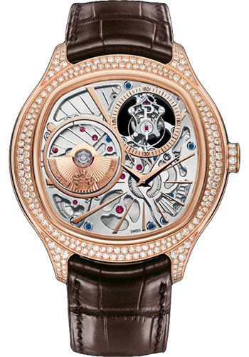 Piaget Polo - Rose Gold 46.5 MM - Brown Leather Strap - Diamond Bezel - Skeleton Dial - G0A38058