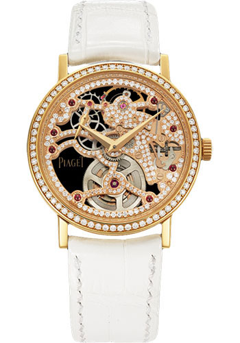 Piaget Altiplano - Rose Gold 34 MM - White Leather Strap - Diamond Bezel - Diamond Skeleton Dial - G0A38121