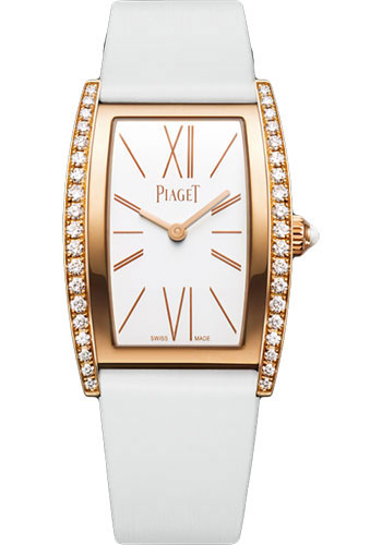 Piaget Limelight High Jewellery - Rose Gold 27 x 38 MM - White Satin Strap - Diamond Bezel - Silvered Dial - G0A39188