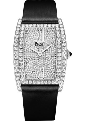 Piaget Limelight High Jewellery - White Gold 27 x 38 MM - Black Satin Strap - Diamond Bezel - Silvered Diamond Dial - G0A39193