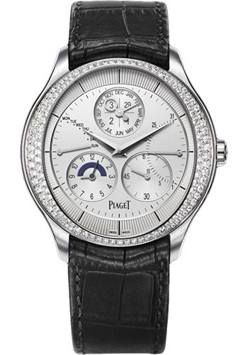 Piaget Polo - White Gold 43 MM - Black Leather Strap - Diamond Bezel - White Dial - G0A40019