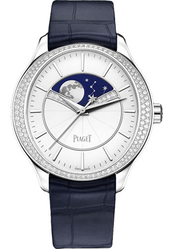 Piaget Limelight Stella - White Gold 36 MM - Blue Leather Strap - Diamond Bezel - White Gem-Set Dial - G0A40111