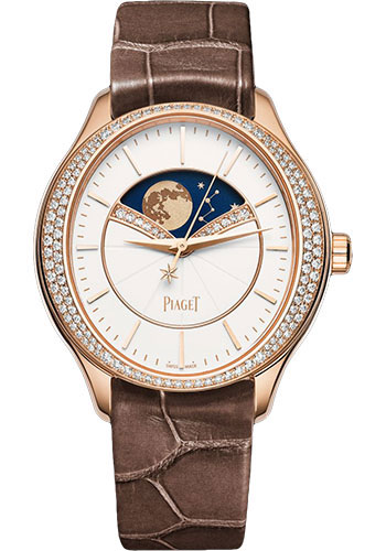 Piaget Limelight Stella - Rose Gold 36 MM - Brown Leather Strap - Diamond Bezel - White Dial - G0A40123