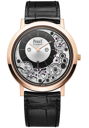 Piaget Altiplano - Rose Gold 41 MM - Black Leather Strap - Black Off-Center Dial - G0A43120