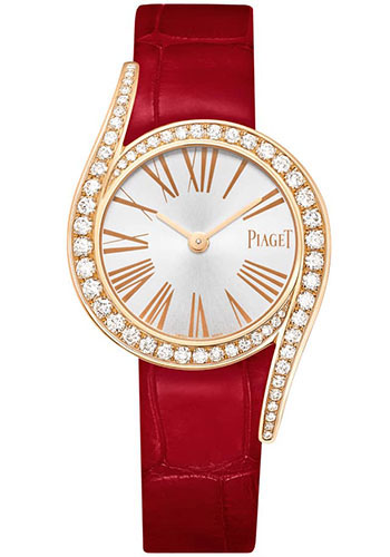 Piaget Limelight Gala - Rose Gold 26 MM - Red Leather Strap - Diamond Bezel - Silver Dial - G0A43151