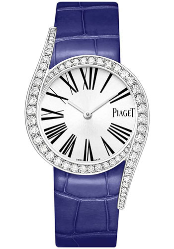 Piaget Limelight Gala - White Gold 32 MM - Blue Leather Strap - Diamond Bezel - Silver Dial - G0A43360