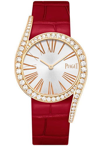 Piaget Limelight Gala - Rose Gold 32 MM - Red Leather Strap - Diamond Bezel - Silver Dial - G0A43361