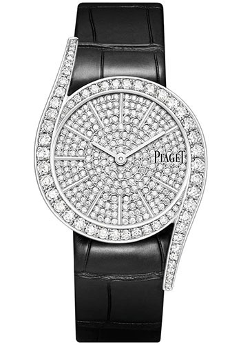 Piaget Limelight Gala - White Gold 32 MM - Black Leather Strap - Diamond Bezel - Diamond Paved Dial - G0A43362