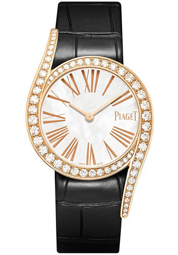 Piaget Limelight Gala - Rose Gold 32 MM - Black Leather Strap - Diamond Bezel - White Dial - G0A43391