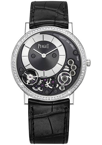 Piaget Altiplano - White Gold 38 MM - Black Leather Strap - Diamond Bezel - Black Off-Center Dial - G0A44112