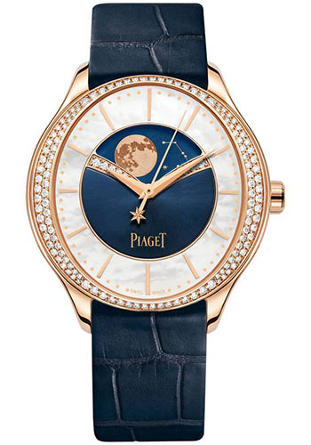 Piaget Limelight Stella - Rose Gold 36 MM - Blue Leather Strap - Diamond Bezel - White Gem-Set Dial - G0A44123